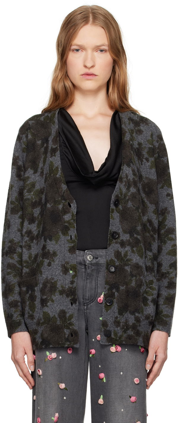 Džemper Blumarine Floral Print Knit Cardigan Siva | A444M105U