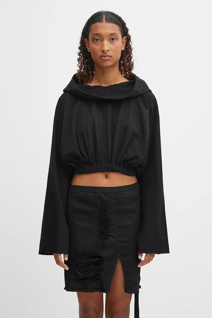 Dukserice Rick Owens Rick Owens DRKSHDW Cropped Hooded Tunic Crna | DS02E7236.RIG