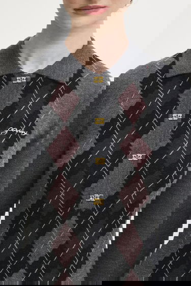 Polo majica GANNI Knitted Argyle Polo Top Siva | K2314, 3