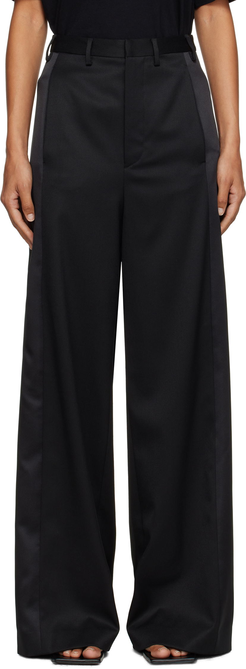 Hlače Maison Margiela MM6 Maison Margiela Tailored Wool Wide-Leg Trousers Crna | S52KA0541 S47848