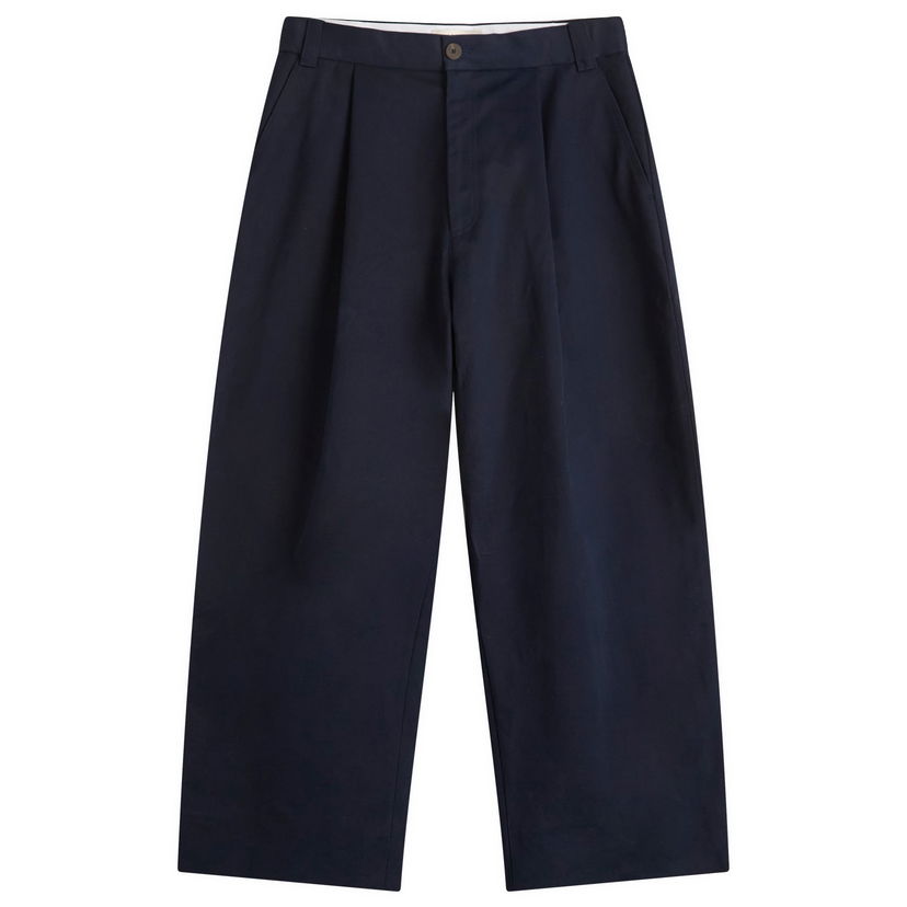 Hlače Studio Nicholson Studio Nicholson Pleated Wide-Leg Trousers, Size Large Tamnoplava | SORTESNM-1248-DKN