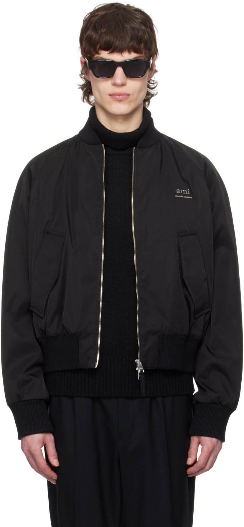 Bomber jakna AMI AMI Twill Bomber Jacket Crna | HJK012.PA0007