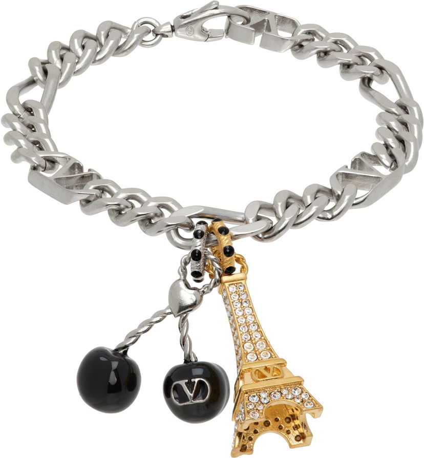 Narukvica Valentino Valentino Garavani Chez Valentino Eiffel Tower Charm Bracelet Metalik | 7Y2J0AL3VTI