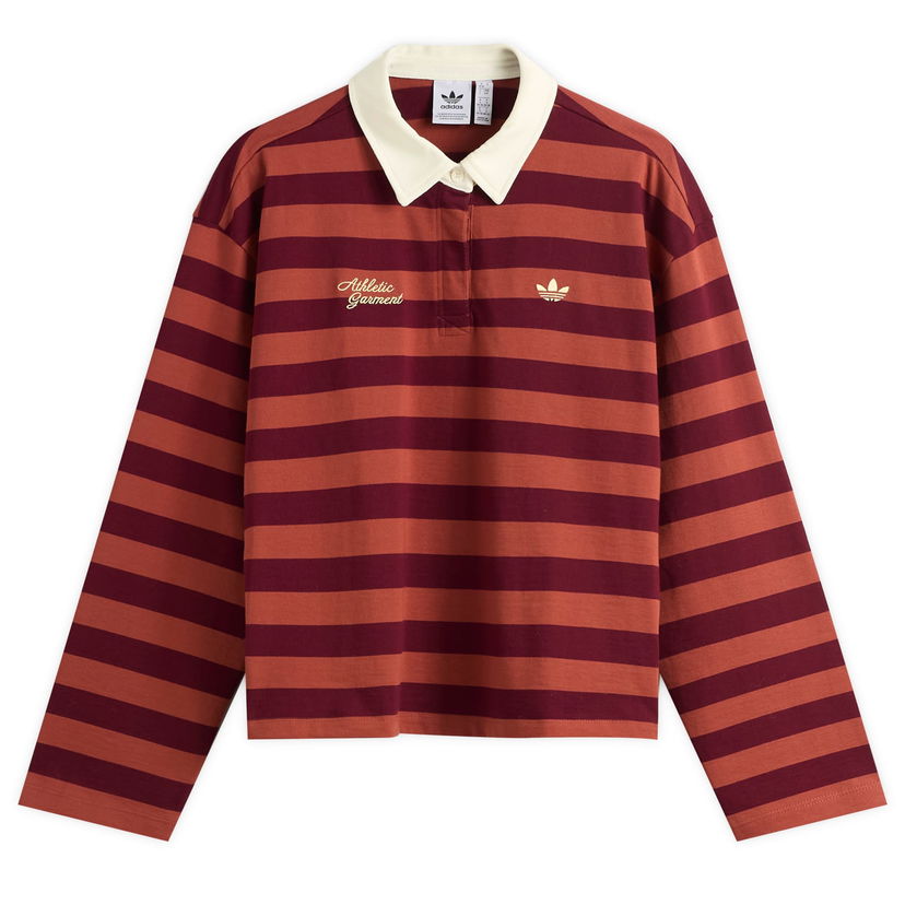 Polo majica adidas Originals Long Sleeve Striped Polo Tamnocrvena | KF2323