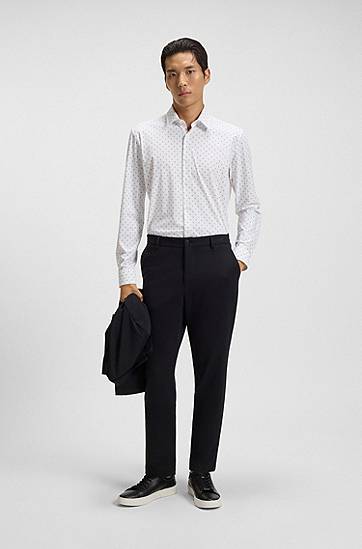 Košulja BOSS Slim-fit printed performance-stretch jersey shirt Bijela | 50550654, 1