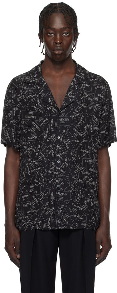 Košulja Balmain All-Over Label Print Shirt Crna | EH1HN070VH56, 0