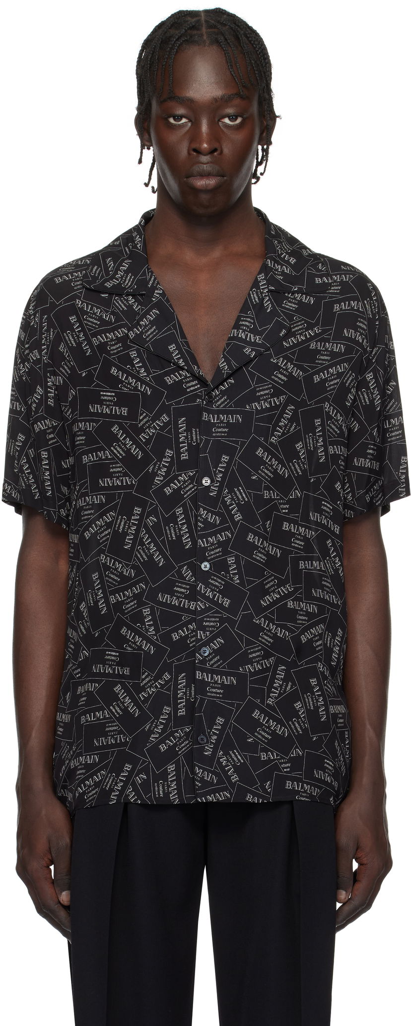 Košulja Balmain All-Over Label Print Shirt Crna | EH1HN070VH56