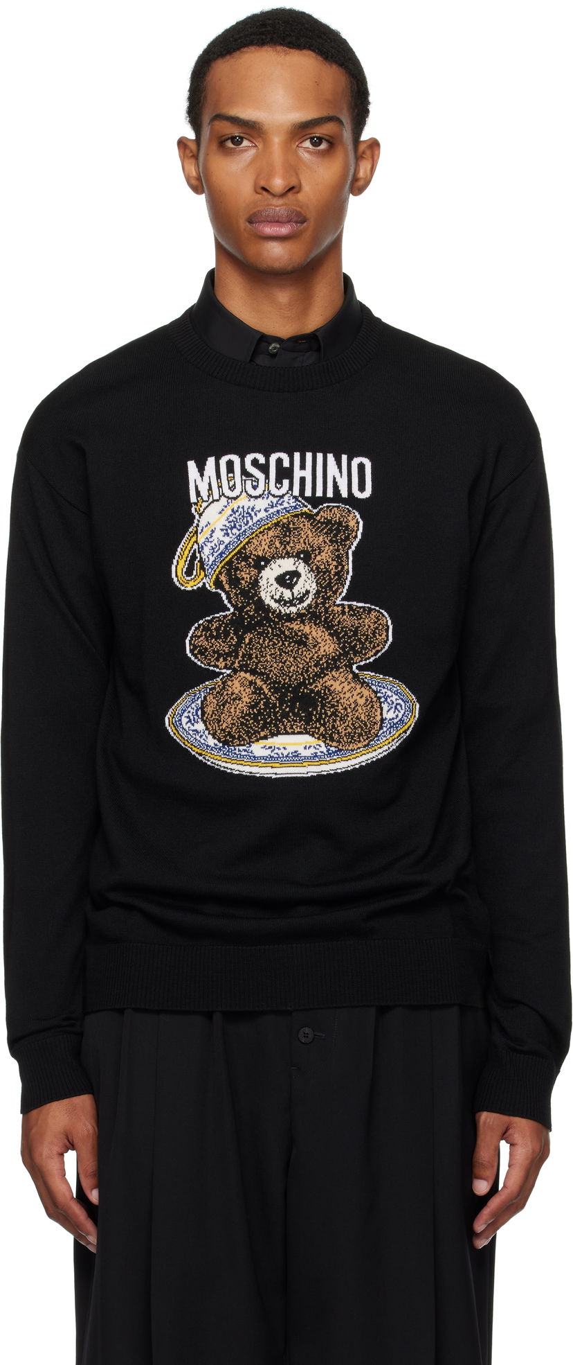 Džemper Moschino Moschino Teddy Intarsia Wool Sweater Crna | 252ZZ092952002555