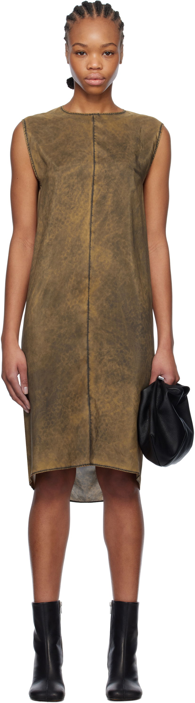 Haljina Maison Margiela MM6 Maison Margiela Silk Shift Midi Dress Smeđa | S52DA0051 M35244