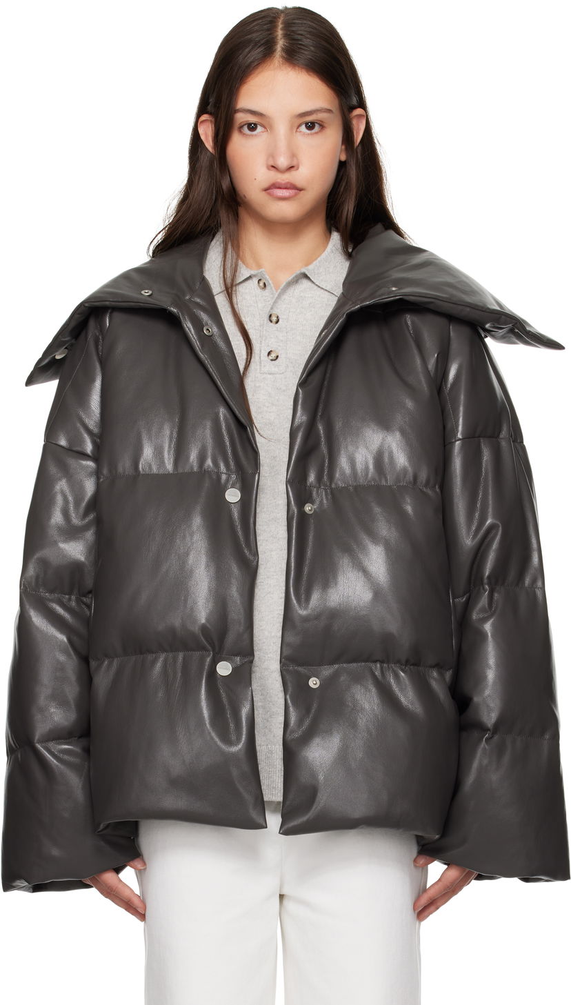 Pernata jakna Nanushka Nanushka Alora Down Vegan Leather Jacket Siva | NW24FWOW31669