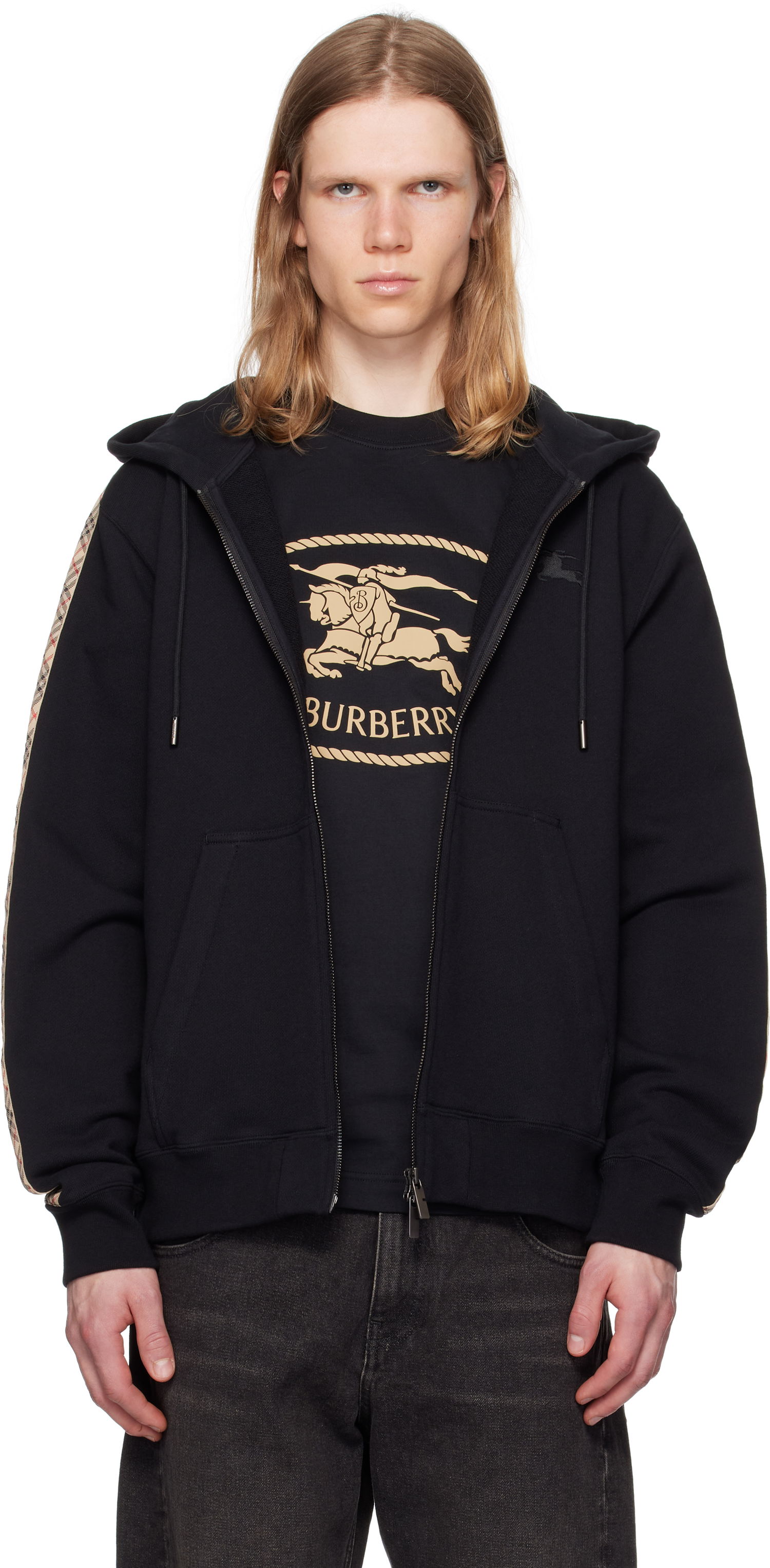 Dukserice Burberry Burberry Check Trim Cotton Zip Hoodie Crna | 8110790, 0