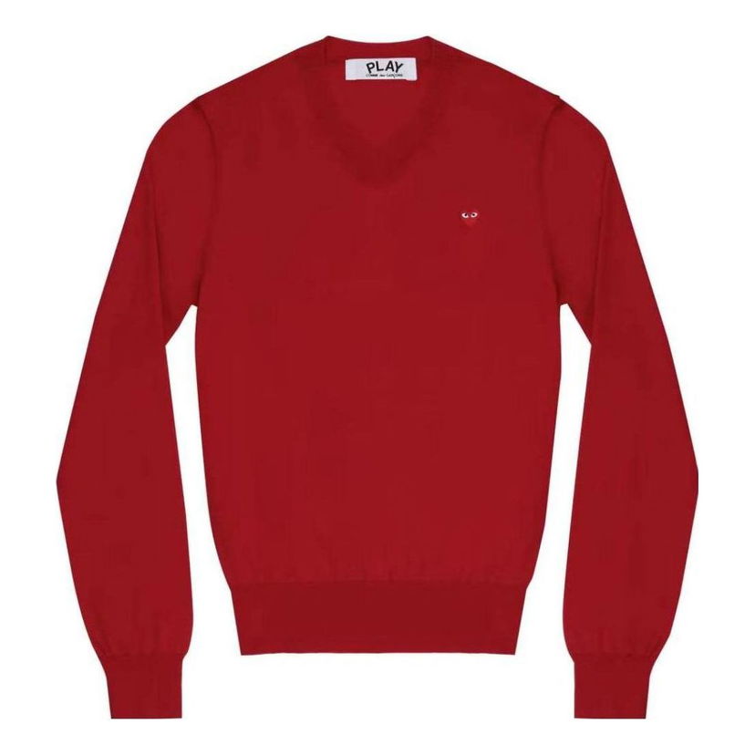 Džemper Comme des Garçons COMME des GARCONS PLAY Long Sleeve V-Neck Sweater with Small Heart Logo Crvena | AZ-N051-051-3
