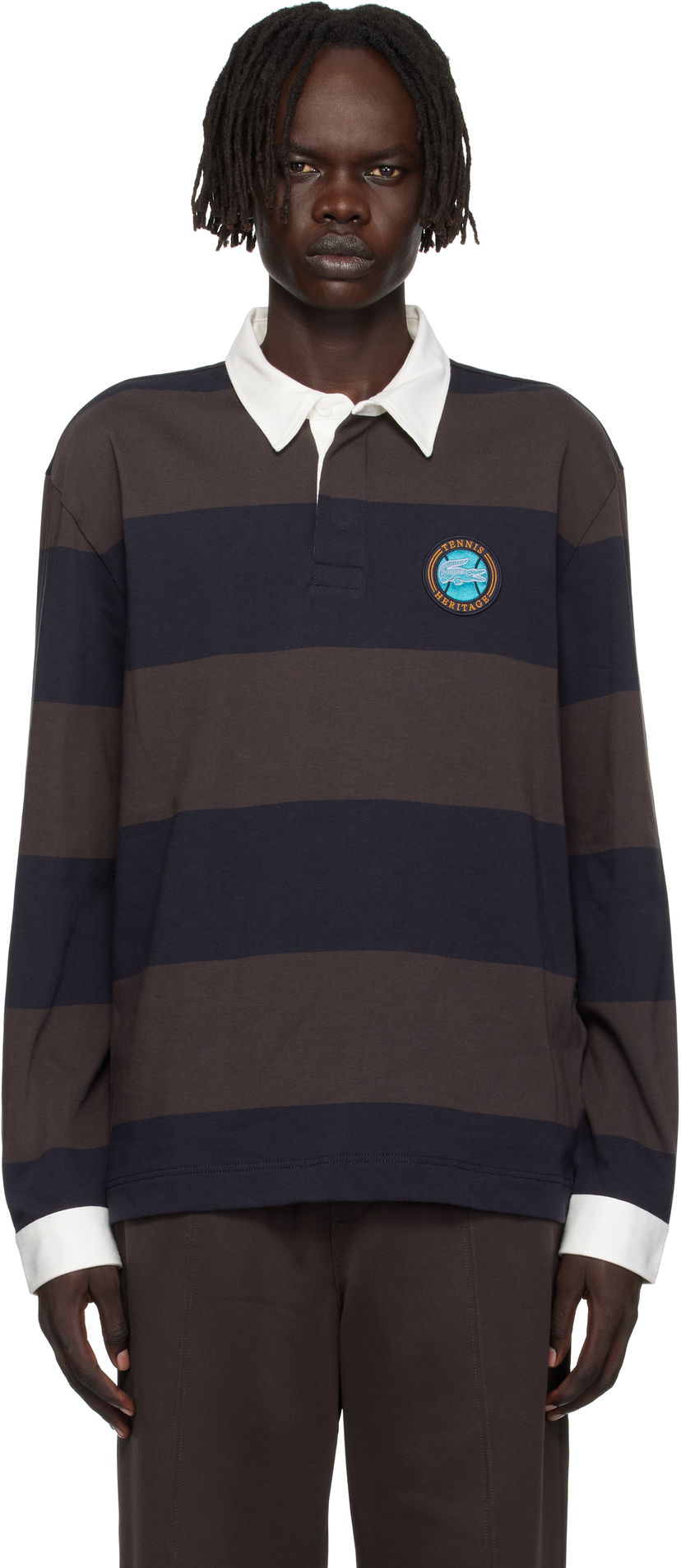 Polo majica Lacoste Lacoste Relaxed Fit Striped Rugby Polo Smeđa | KH5916_6IY