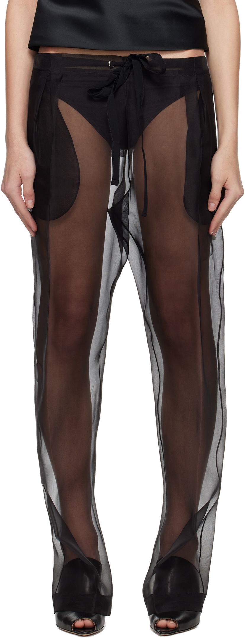 Hlače Khaite KHAITE Trenton Sheer Silk Trousers Crna | 3160343