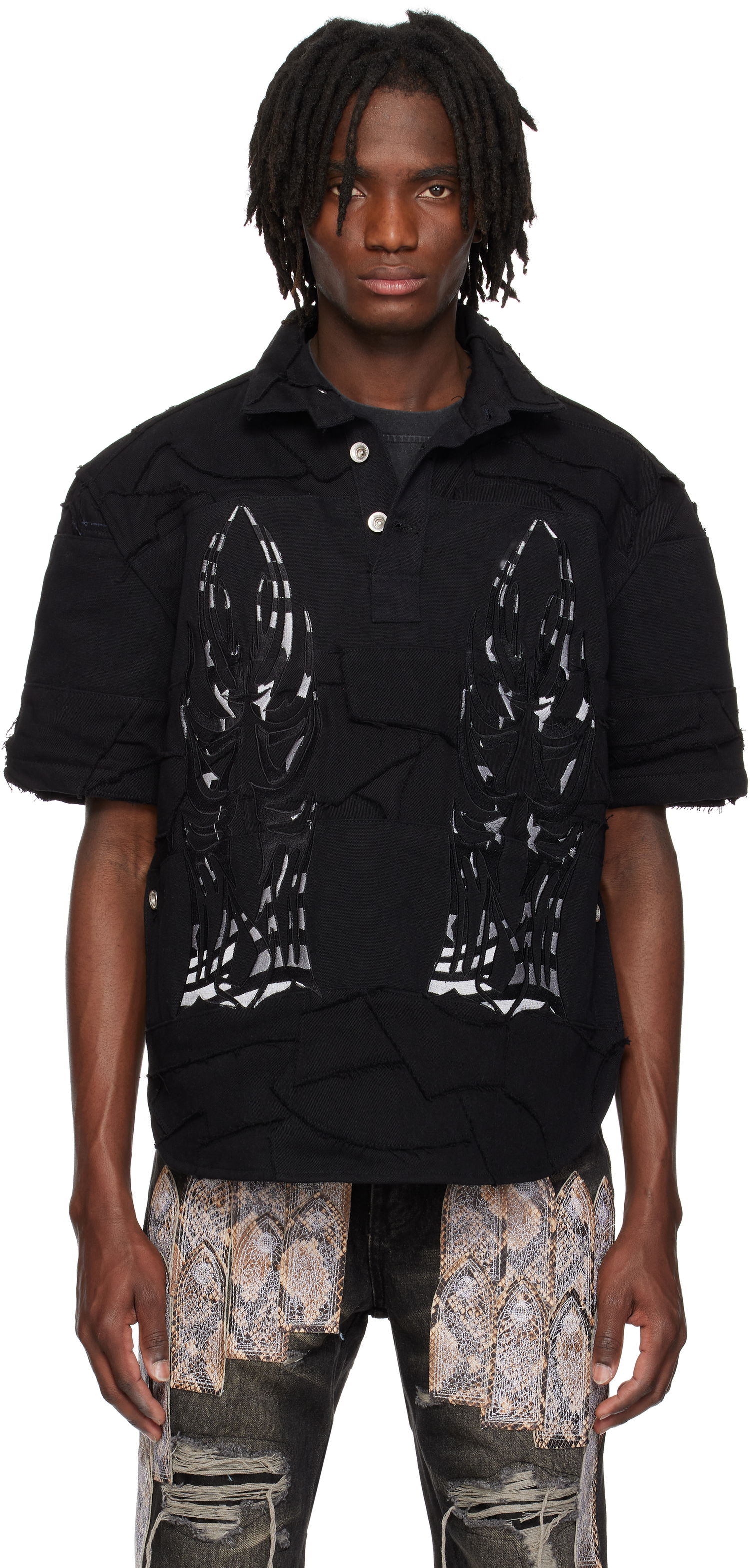 Polo majica Who Decides War Who Decides War 'WDW' Winged Denim Polo Crna | 1110580002SS25, 0