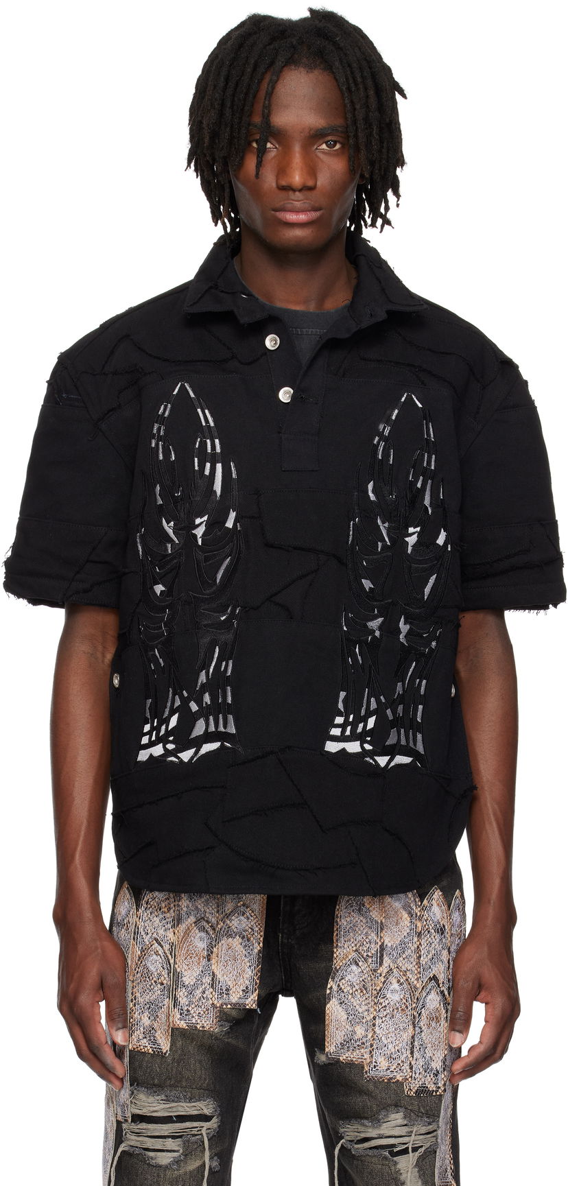 Polo majica Who Decides War Who Decides War 'WDW' Winged Denim Polo Crna | 1110580002SS25