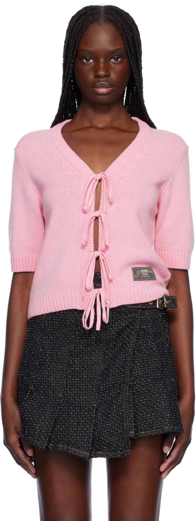 Džemper GANNI Ganni Future Wool Blend Tie-Front Cardigan Ružičasta | K2478