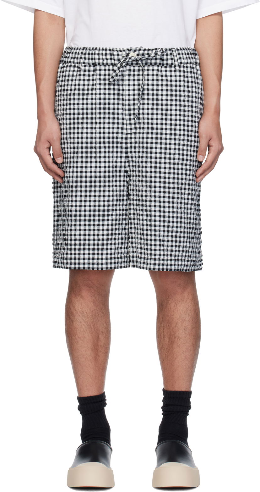 Kratke hlače Marni Marni Gingham Seersucker Drawstring Shorts Crna | PUMU0291A0 UTN929