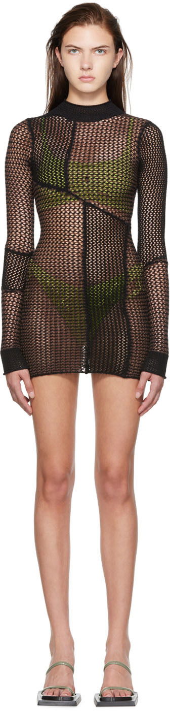 Haljina GUIZIO Guizio Fishnet Mini Dress Crna | CMD 2