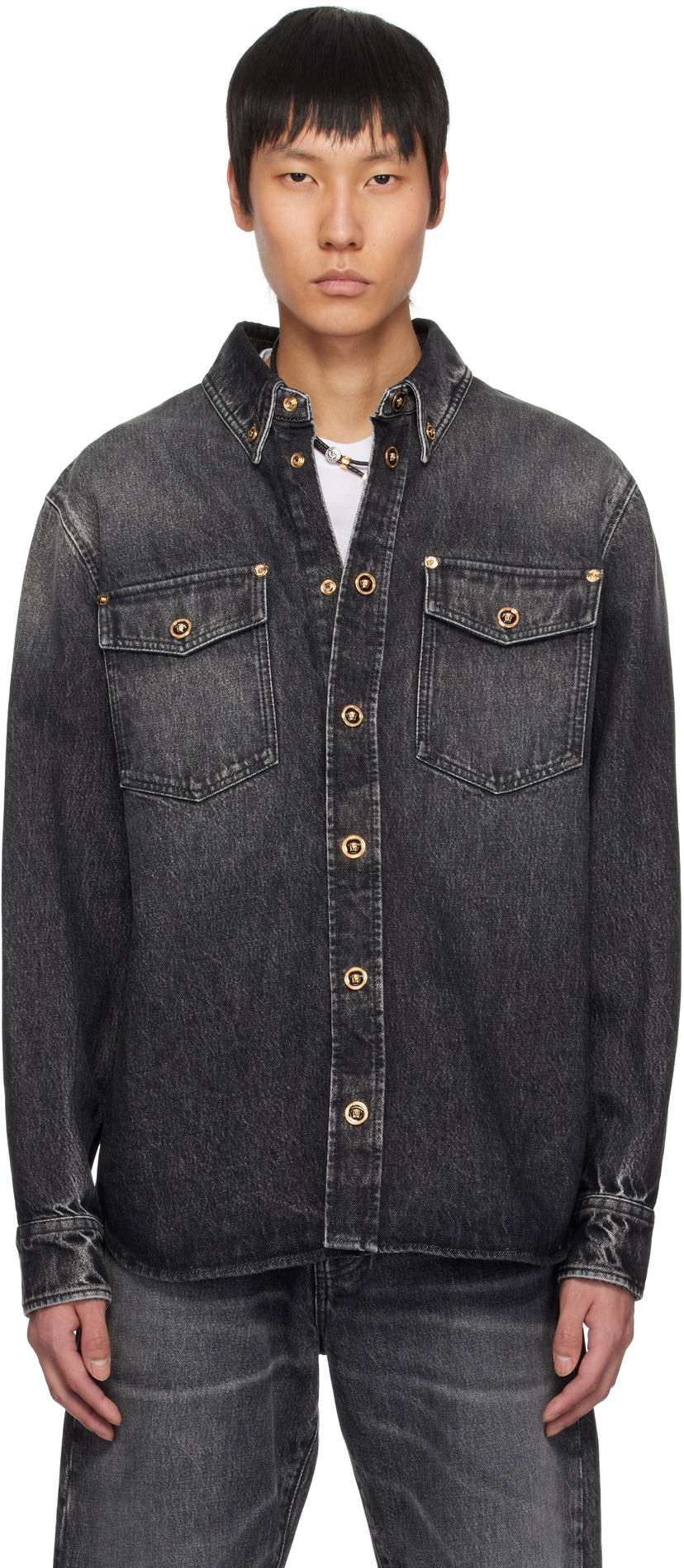 Košulja Versace Versace Stonewashed Denim Overshirt Crna | 1013887_1A13718