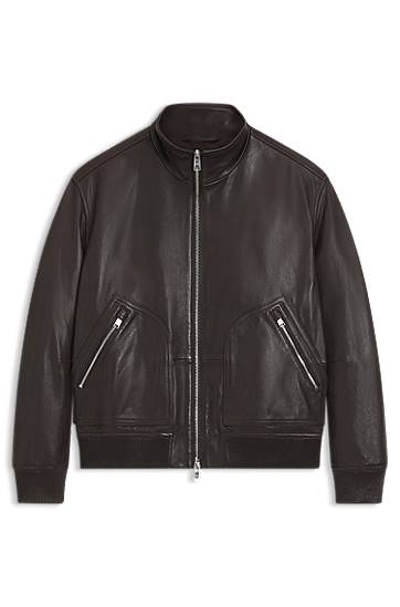 Bomber jakna BOSS Nappa-leather Bomber Jacket with Two-Way Zip Smeđa | 50547589, 0