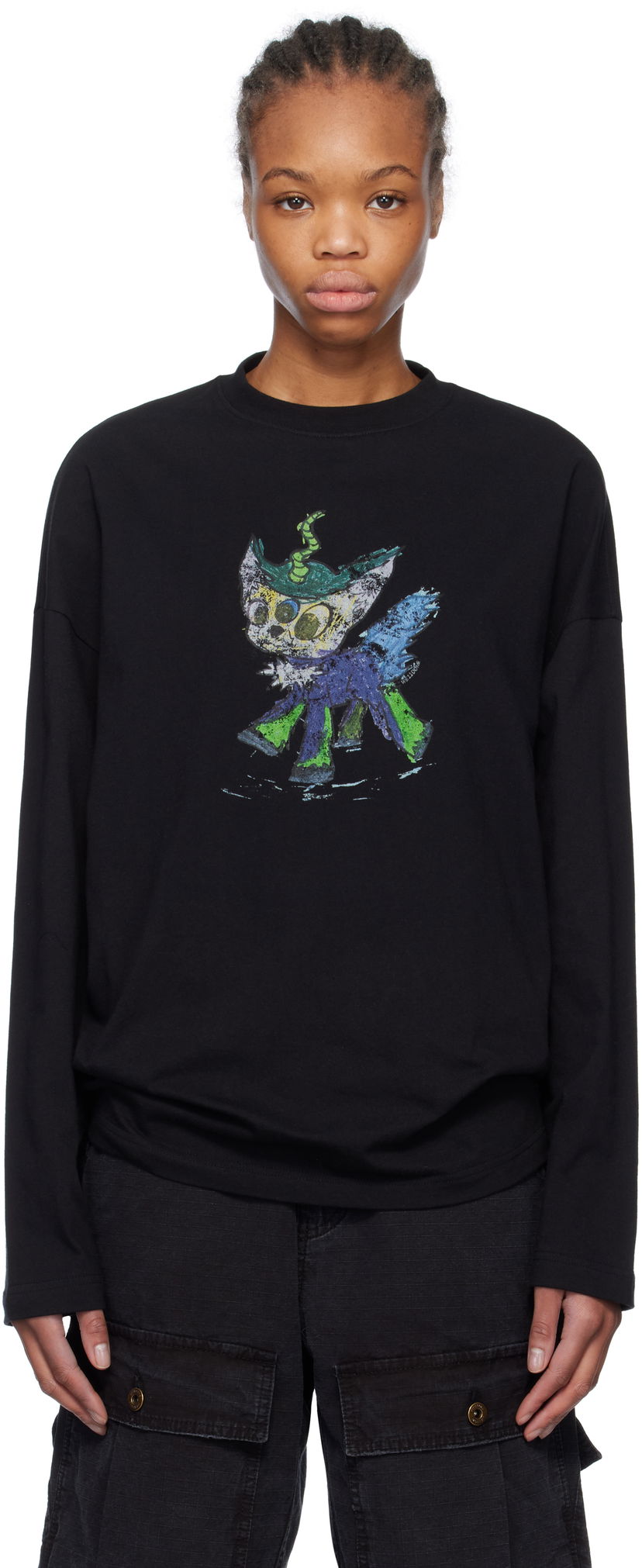 Majica kratkih rukava We11done We11done Monster Drawing Long Sleeve T-Shirt Crna | WD-TT0-25-745-U-BK