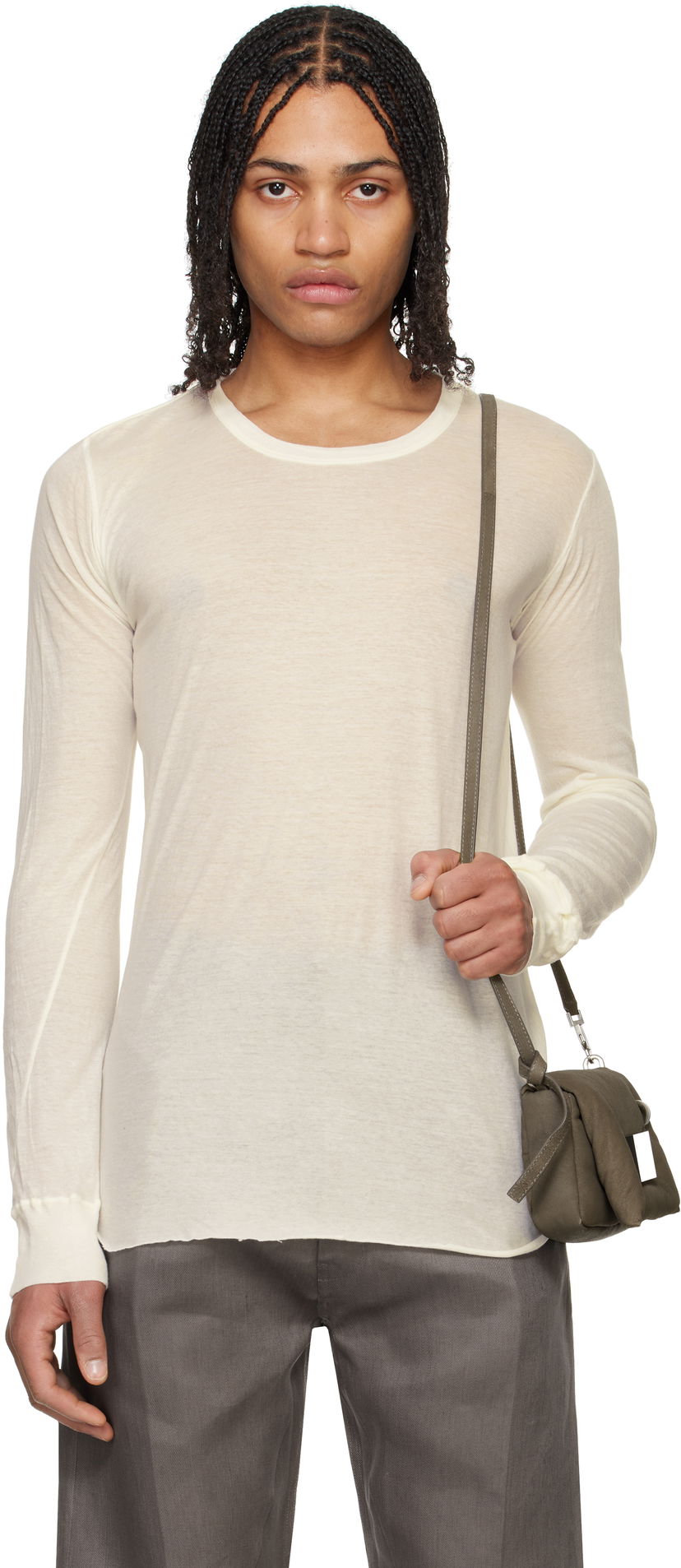 Majica kratkih rukava Rick Owens Rick Owens Hollywood Basic Long Sleeve T-Shirt Bež | RU01E5252 UC