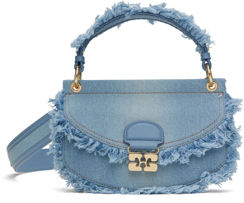 Ručna torbica GANNI GANNI Mini Top Handle Apo-G Denim Bag Plava | A6520