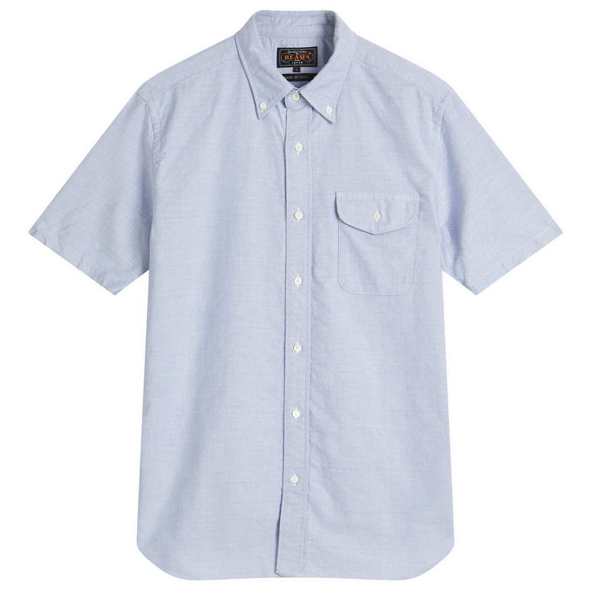 Košulja BEAMS Plus Button Down Short Sleeve Oxford Shirt, Size Medium Plava | 3801-0032-139-70