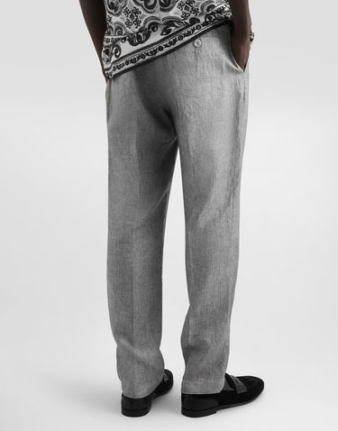 Hlače Dolce & Gabbana Dolce & Gabbana Washed Linen Canvas Drawstring Trousers Siva | GP12PTFU4MFS8290, 2
