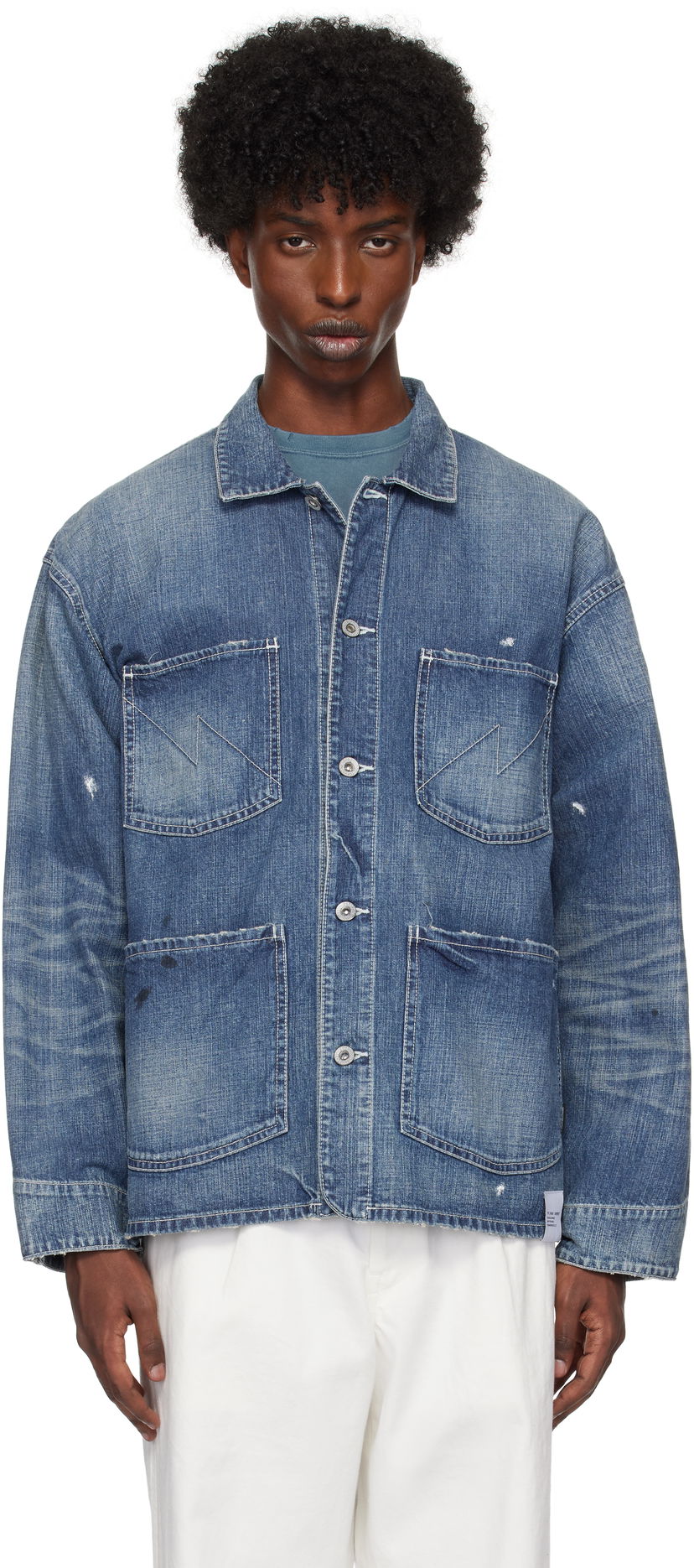 Jakna Neighborhood Washed Coverall Denim Jacket Plava | 242SPNH-JKM02