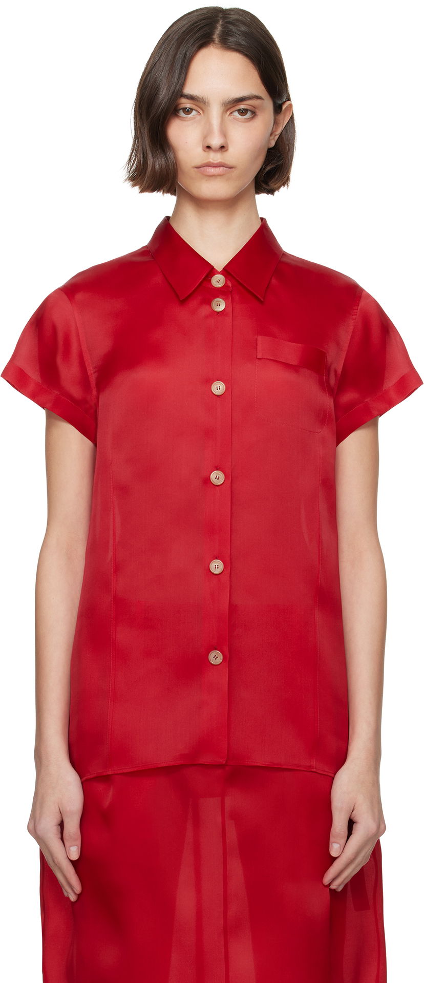 Košulja Khaite KHAITE Keefe Silk Shirt Crvena | 23833002