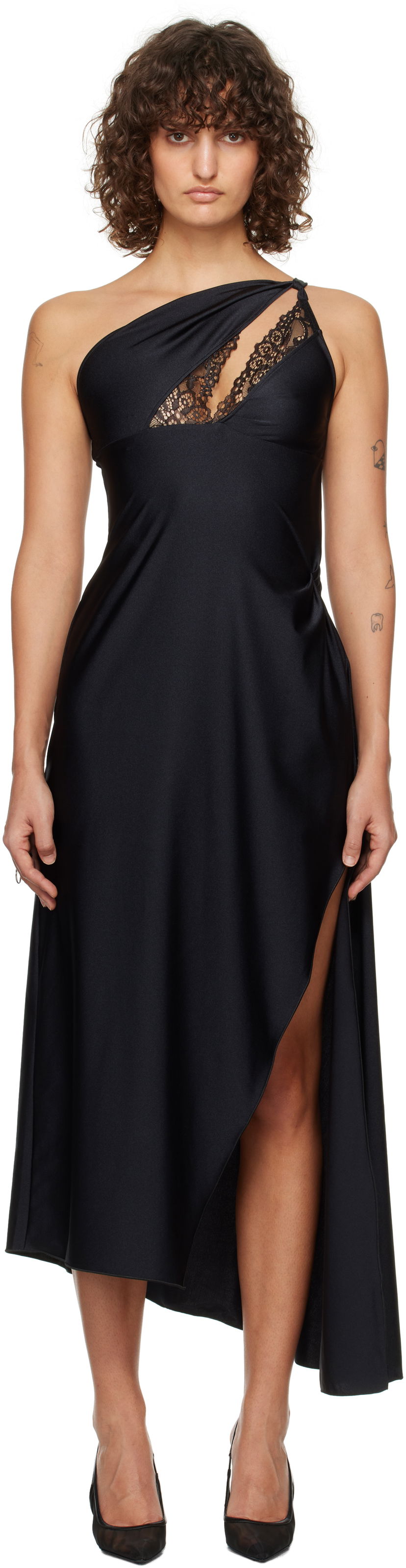 Haljina Coperni Asymmetric Lace Midi Dress Crna | COPR135545
