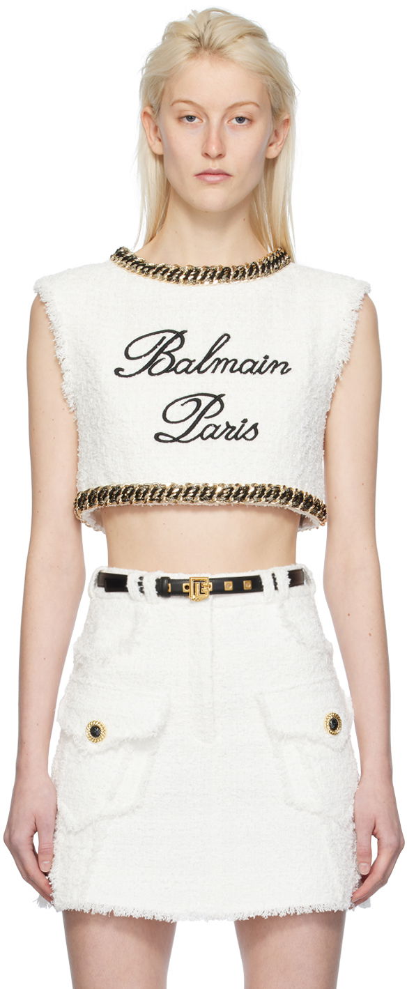 Majica bez rukava Balmain Embroidered Tank Top Bijela | CF1AI145CE79