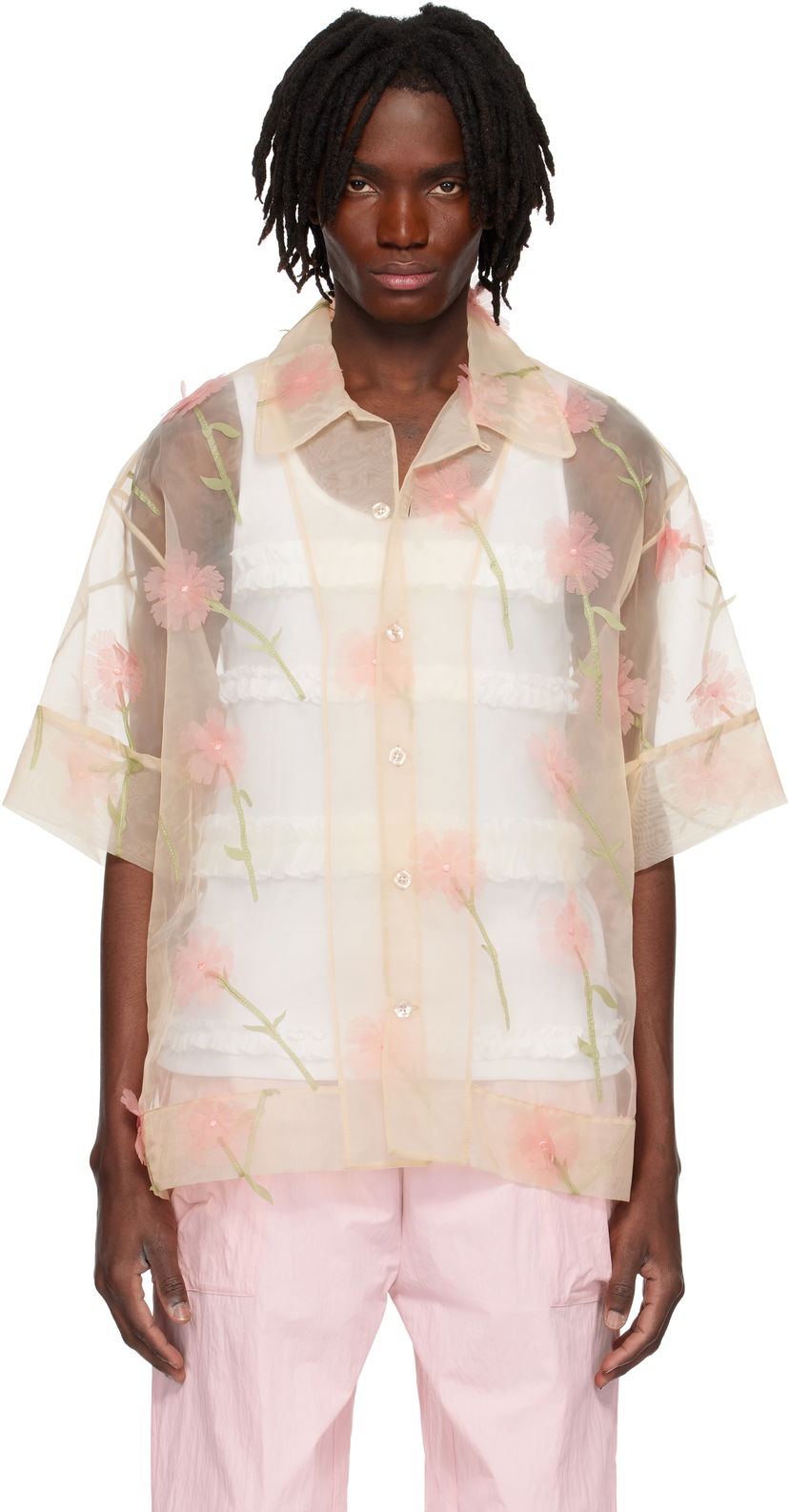 Košulja Simone Rocha Simone Rocha Carnation Organza Boxy Shirt Bež | 5332 1245