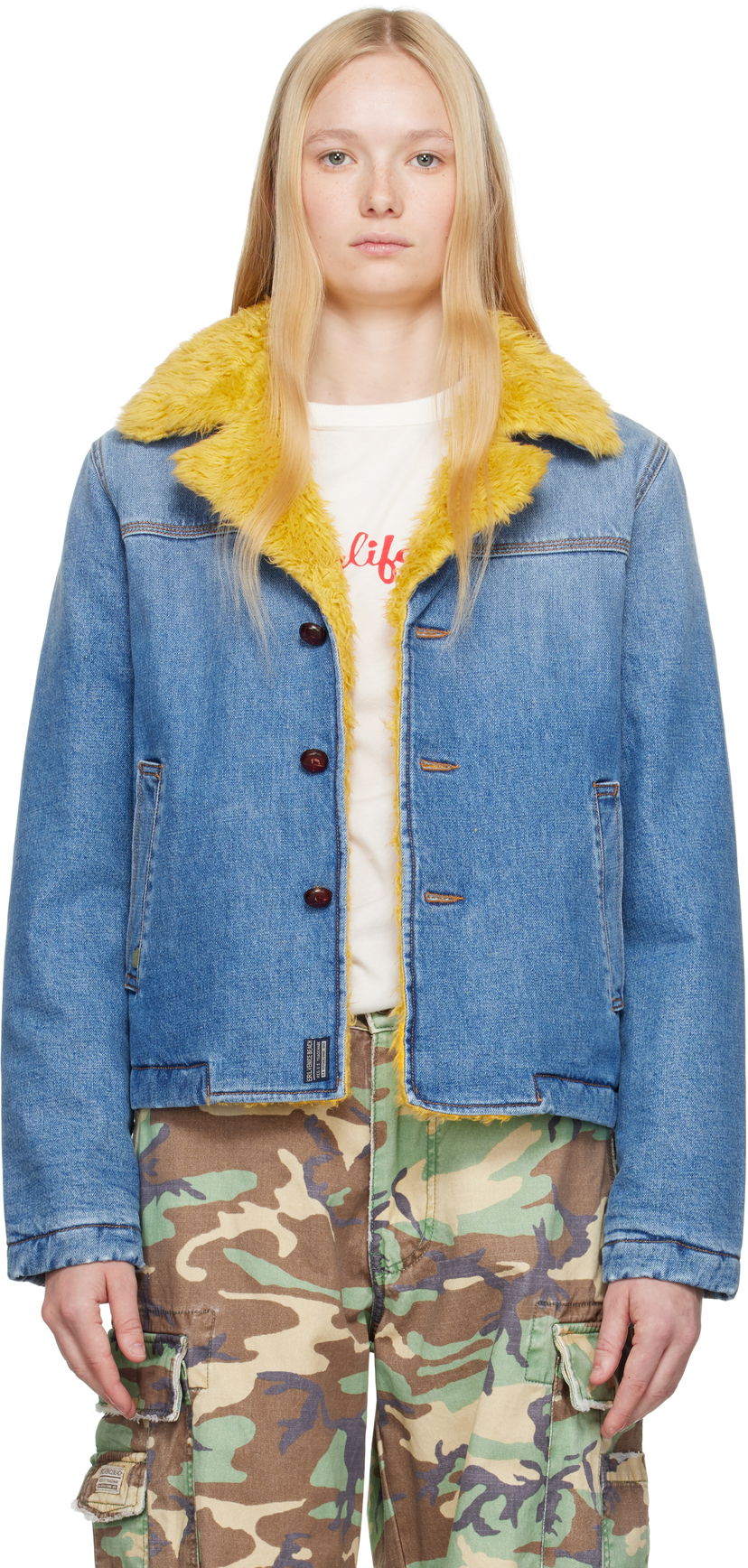 Kaputi ERL ERL Venice Faux-Fur Trim Denim Jacket Plava | ERL10J002