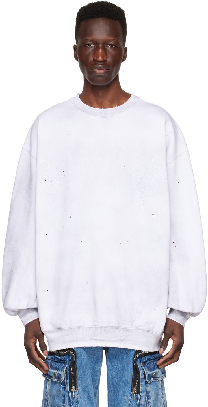 Dukserice We11done We11done Distressed Cotton Sweatshirt Bijela | WD-TS1-22-620-U-WH