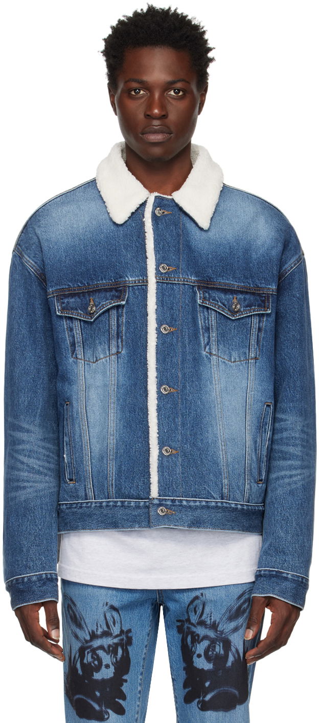 Jakna We11done Oversized Faux-Shearling Denim Jacket Plava | WD-DJ3-22-378-U-BL