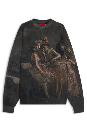 Dukserice BOSS HUGO x apoh Oversized-Fit Sweatshirt with Ballerina Print Crna | 50555032