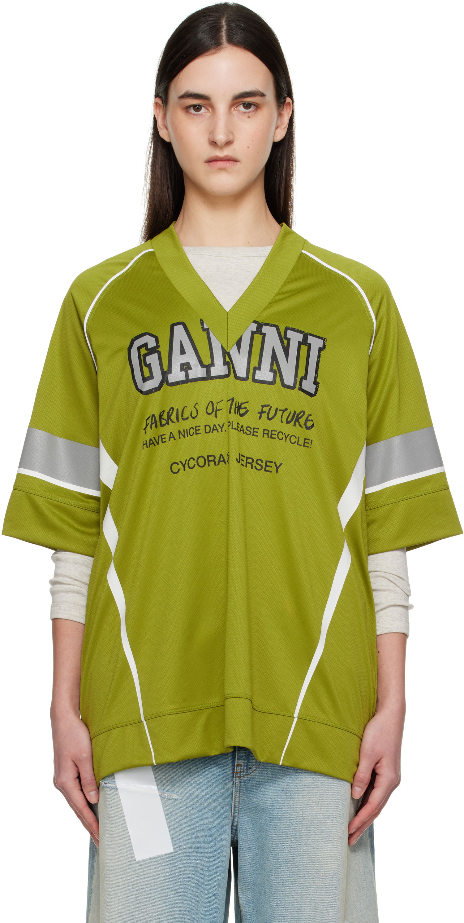 Dres GANNI GANNI Future Mesh Oversized T-Shirt Zelena | T4299, 0