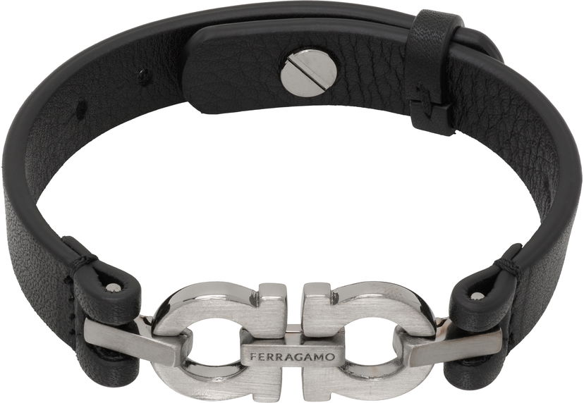Narukvica FERRAGAMO Salvatore Ferragamo Double Gancini Leather Bracelet Crna | 785723