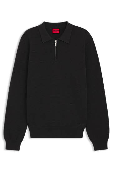 Džemper BOSS Zip-neck knit polo in interlock cotton Crna | 50546871, 0
