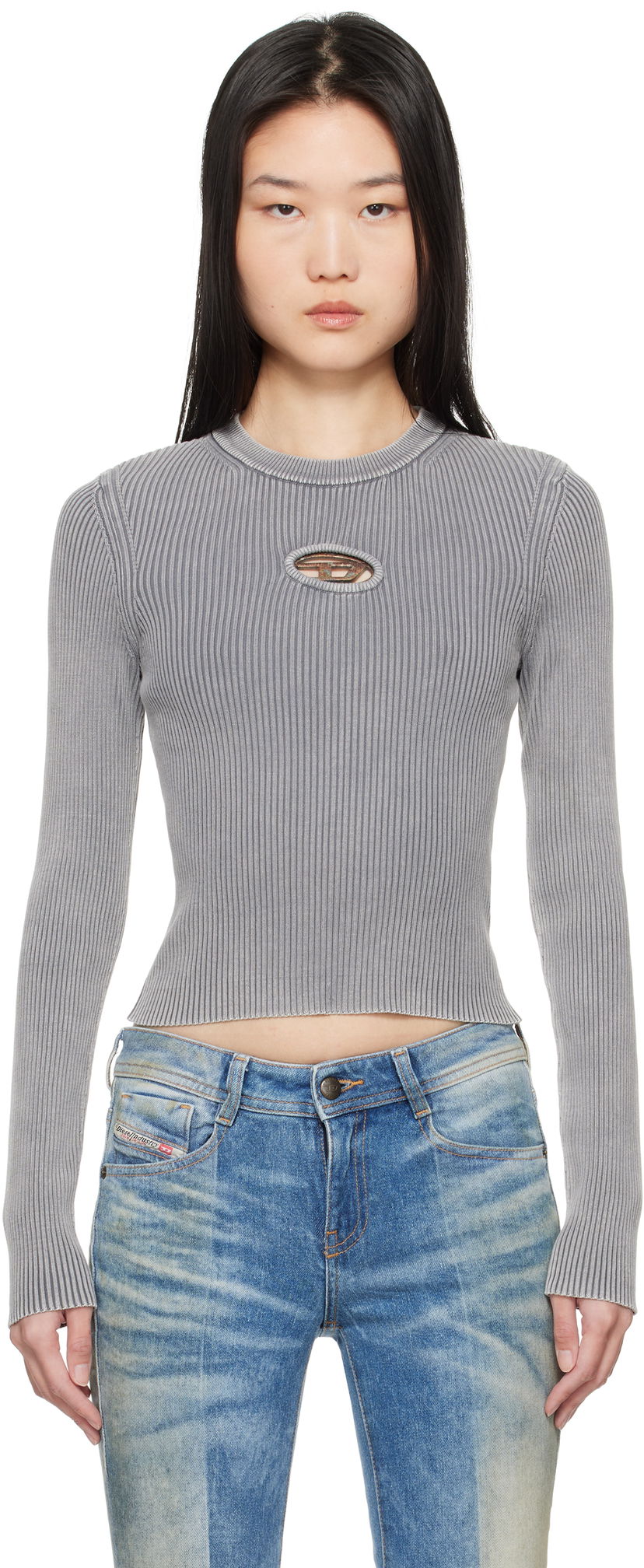 Crop top Diesel Cutout Ribbed Sweater Siva | A16735 0DBDI