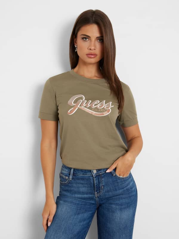 Majica kratkih rukava GUESS Front Logo T-Shirt Smeđa | W4YI09JA914
