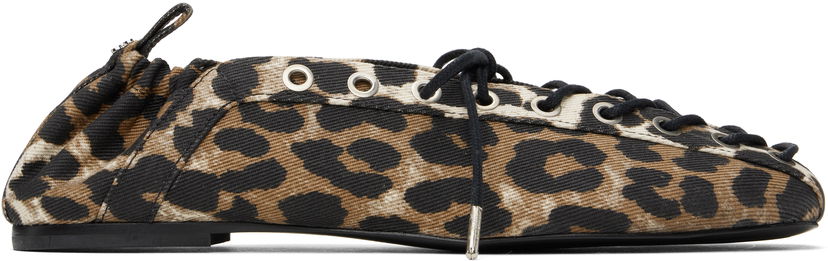 Odjeća GANNI GANNI Printed Denim Lace-Up Ballerina Flats Smeđa | S2961