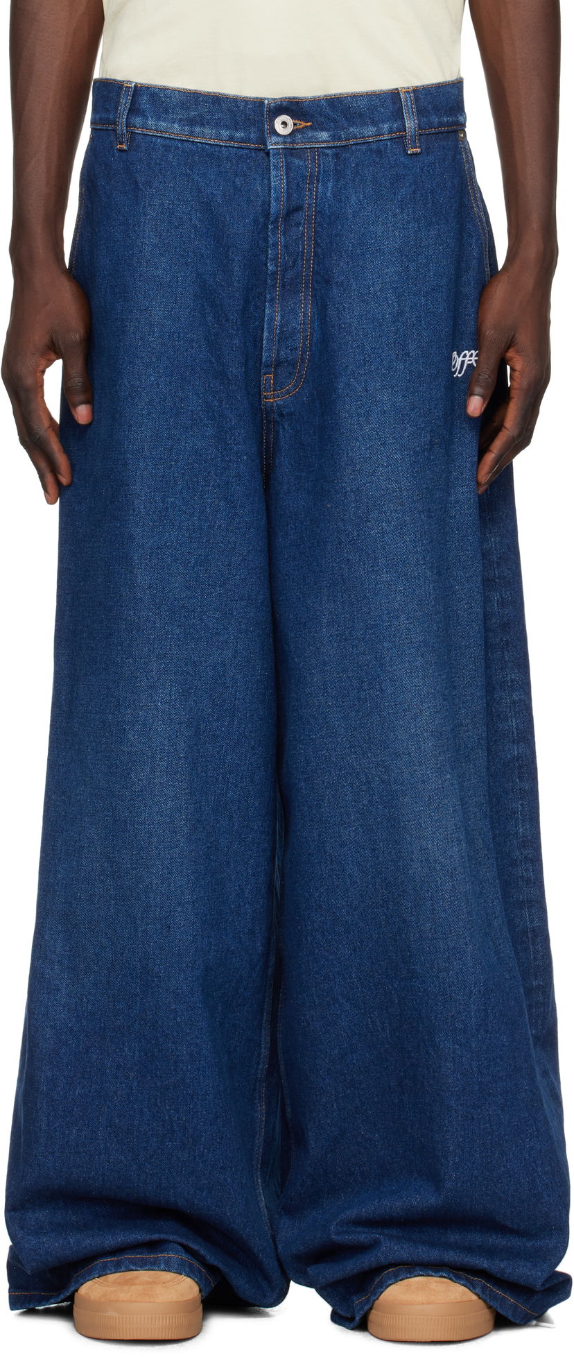Jeans Off-White Script Wide Denim Jeans Plava | OMYA18CF24DEN0014403