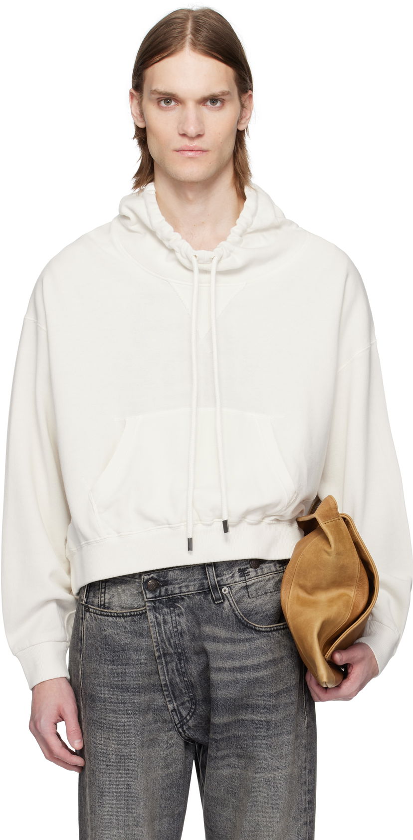 Dukserice R13 R13 Funnel Neck Cropped Popover Sweatshirt Bijela | R13MK255-K001B