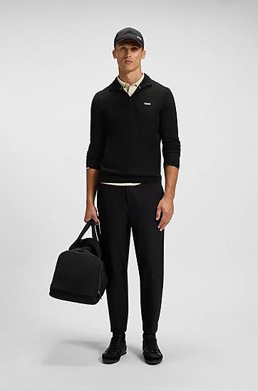 Džemper BOSS Zip-neck cotton sweater with logo print Crna | 50541965, 1