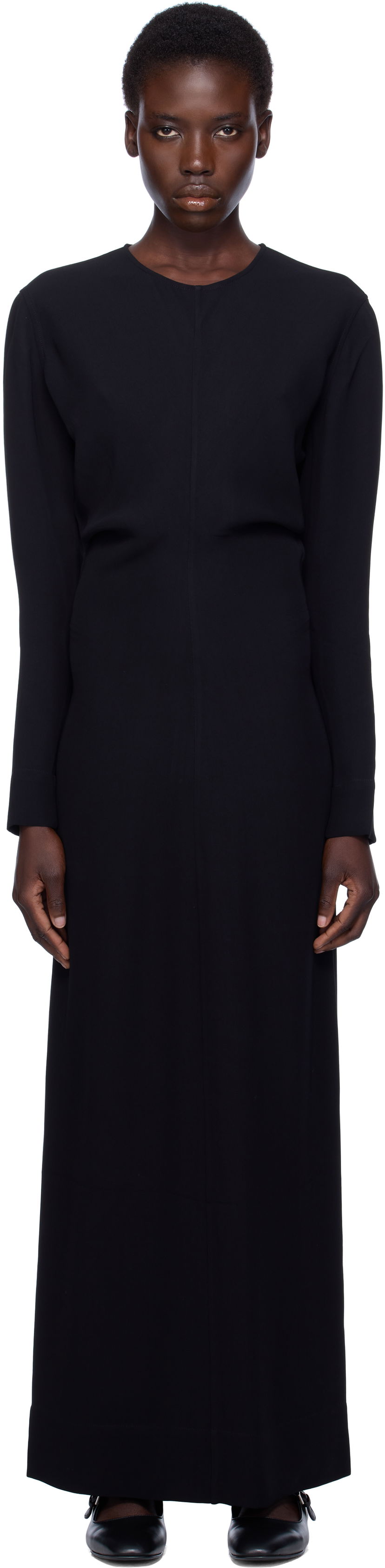 Haljina TOTEME TOTEME Long-Sleeve Slouch Waist Maxi Dress Crna | 252-WRD4592-FB0414