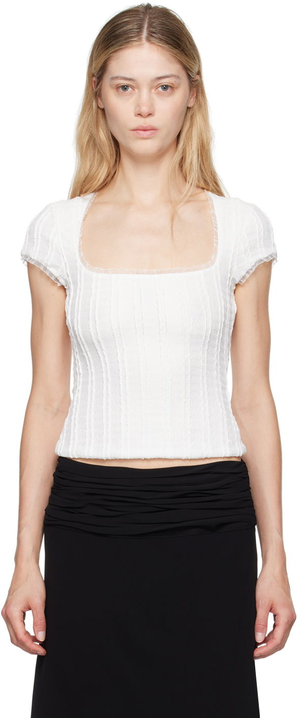 Crop top GUIZIO Guizio Zera Square Neck Textured Knit Top Bijela | P24107K064
